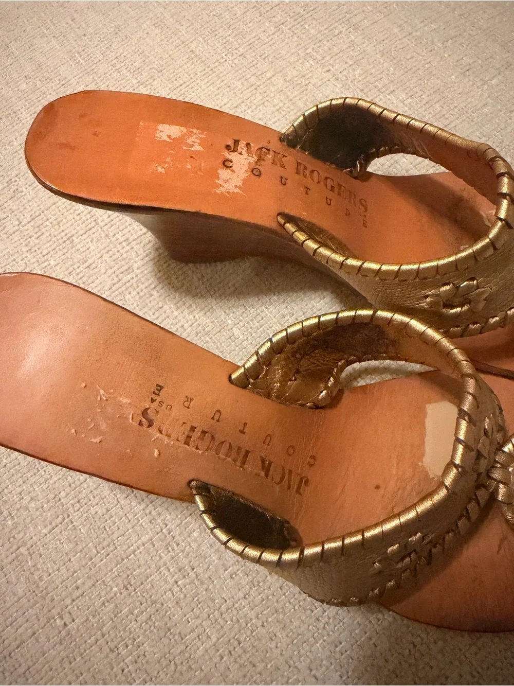 Jack Rogers Gold Wedge Sandals with Embellished Toe